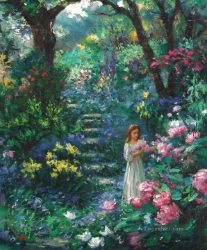 女性 Painting - 女の子の森の花